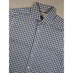 Charles Tyrwhitt Mens 15/35 Blue Gingham Slim Fit Dress Shirt Double Cuff‎